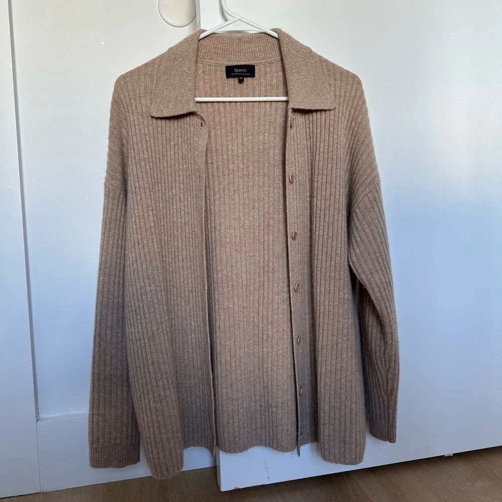 Mongolian Cashmere Wide-Rib Collared Cardigan - Picture 2 of 5